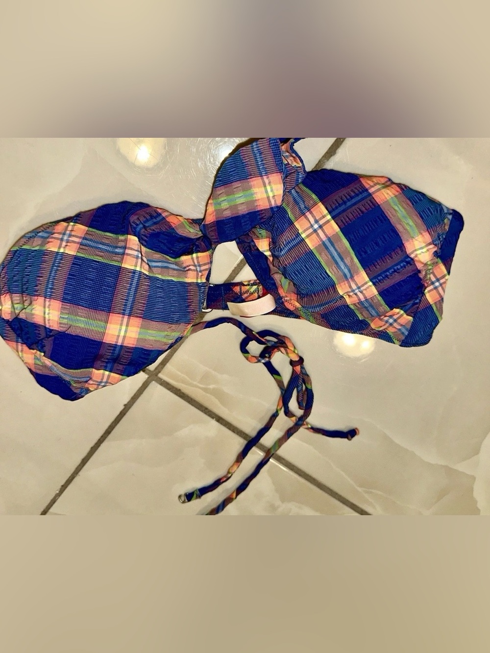 Victoria's Secret Blue Plaid Girls Bikini Top M
